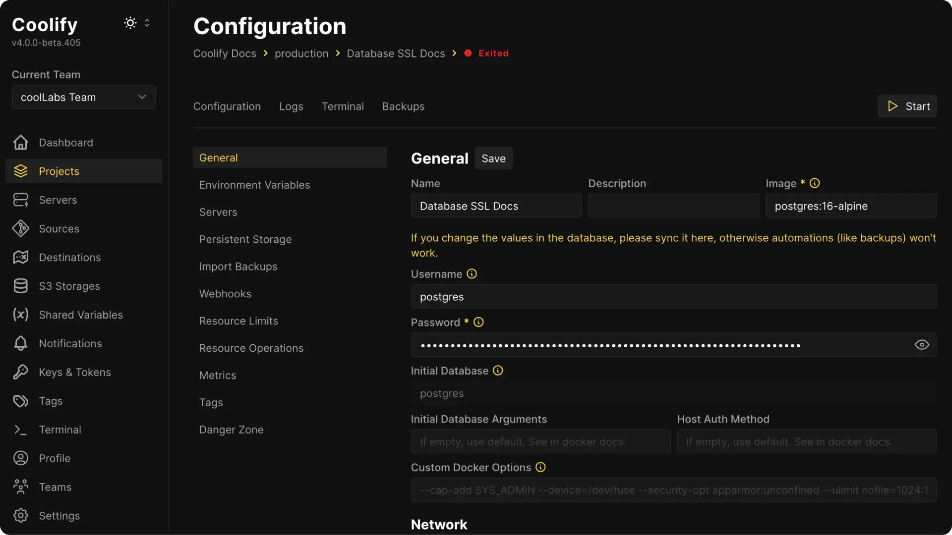 Coolify dashboard screenshot