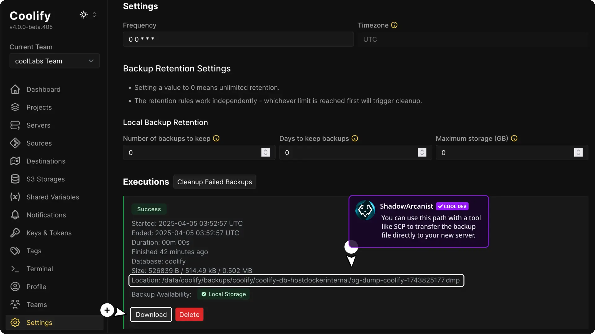 Screenshot of Backup Restore Devopsbee