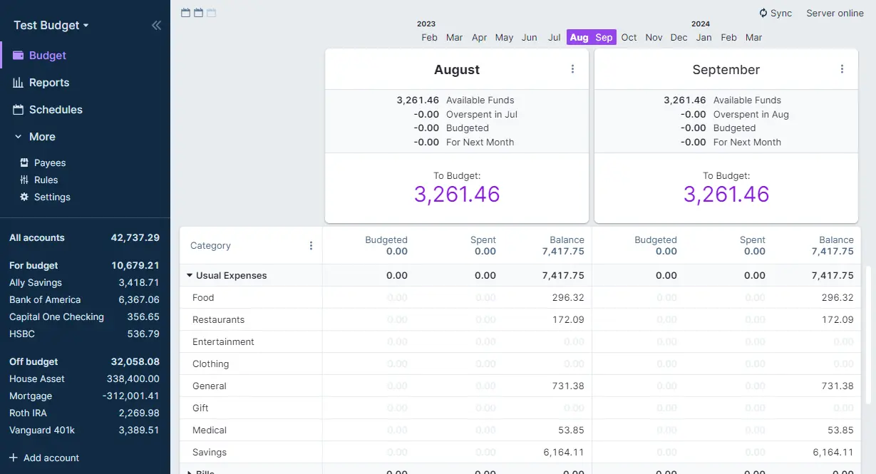 Actualbudget interface screenshot