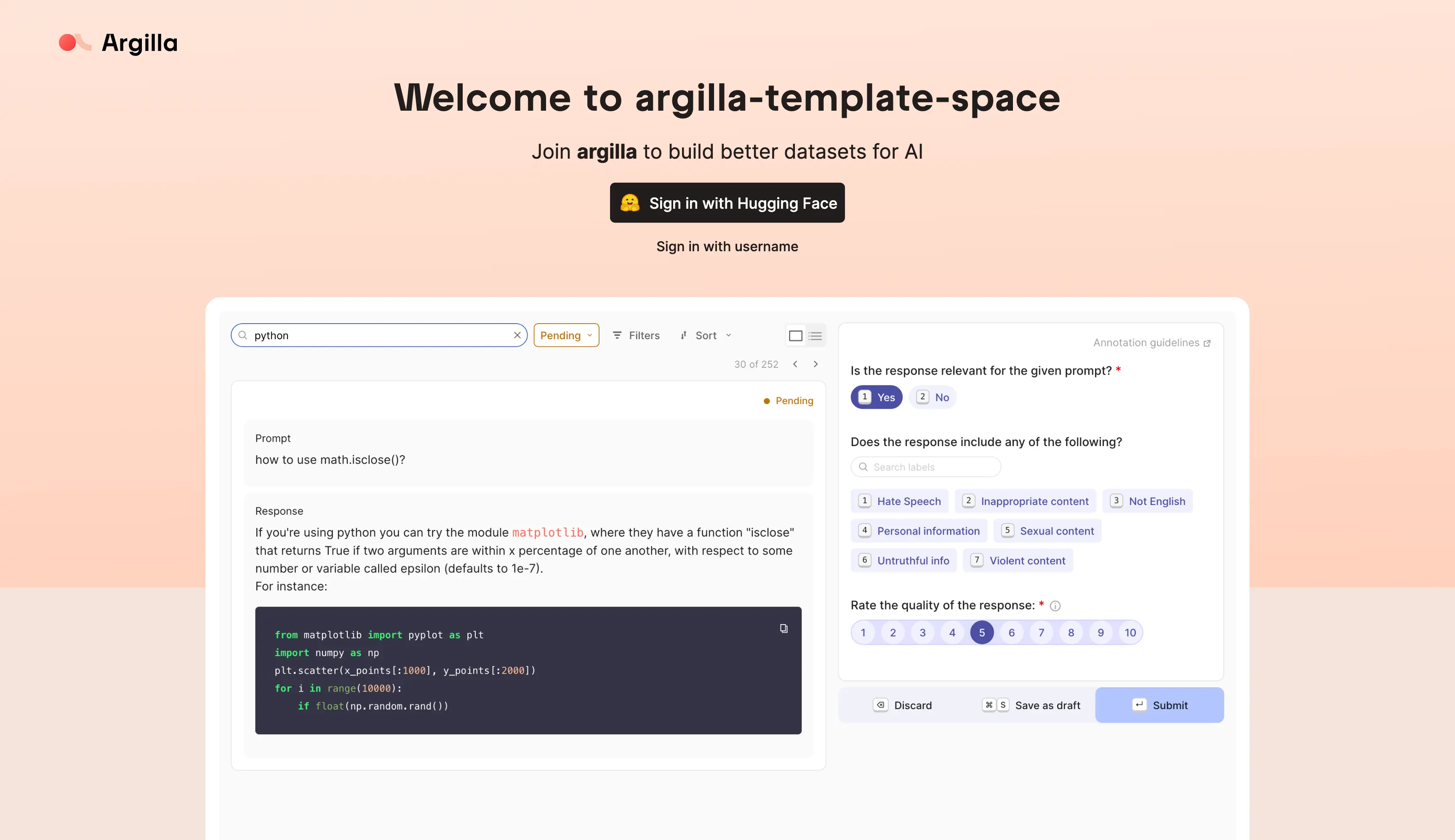 Argilla dashboard