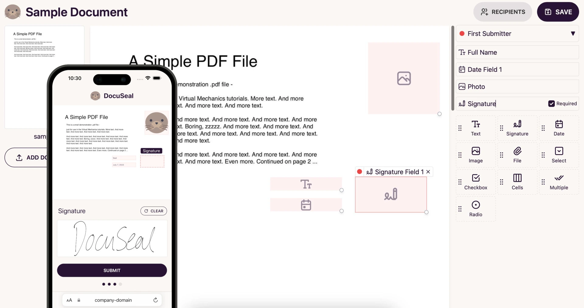 Docuseal dashboard