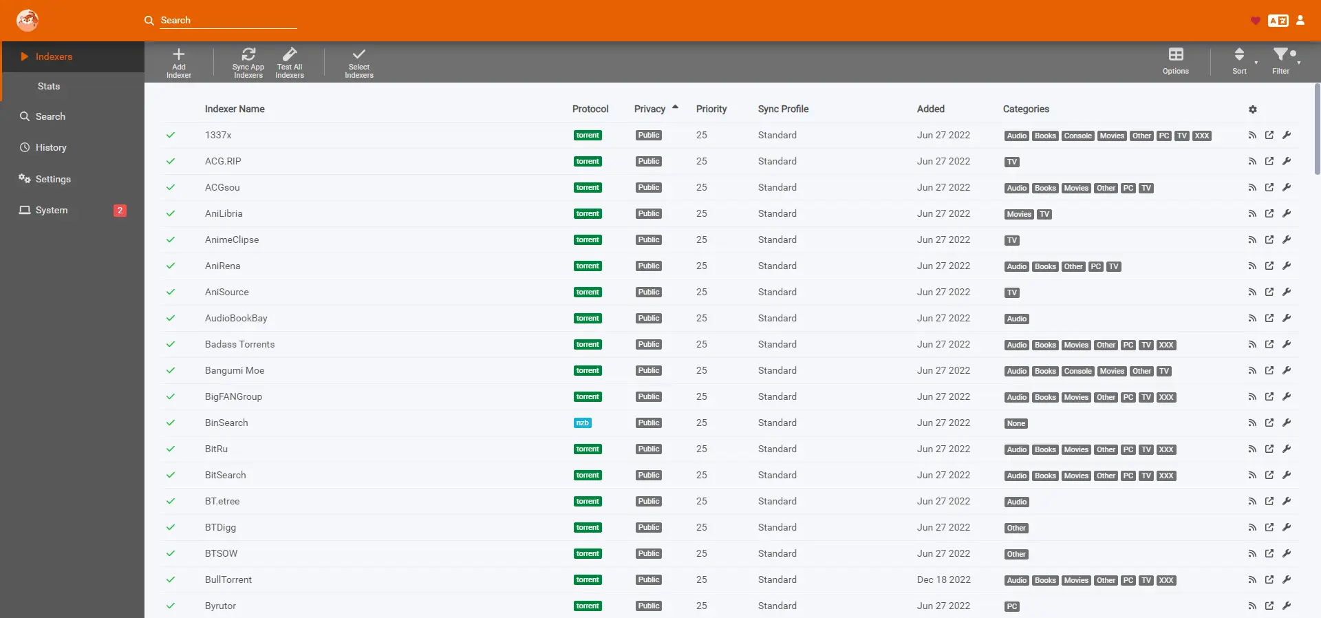 Prowlarr dashboard