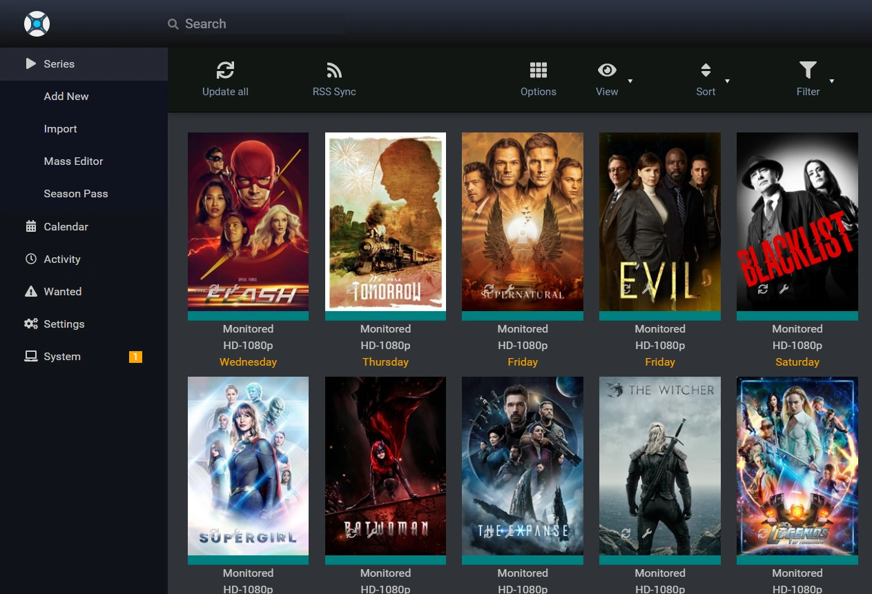 Sonarr dashboard